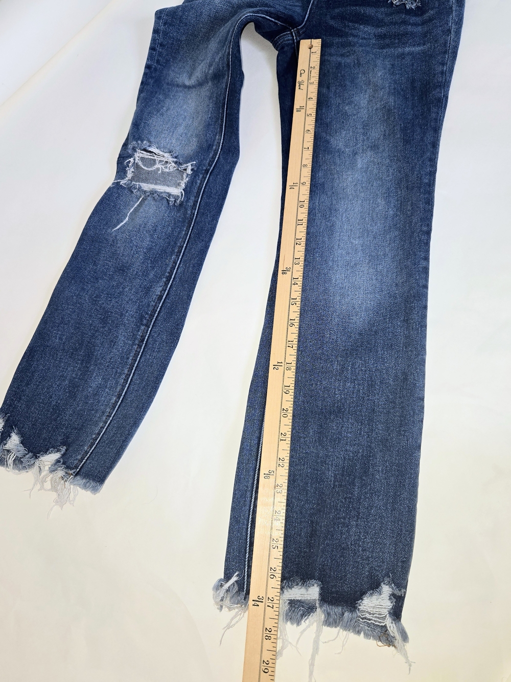 Flying Monkey Blue Distressed Skinny Jeans with Frayed Hem & Pockets Womens 27 - Picture 10 of 13